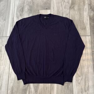 Hugo Boss Albonop Jumper Men's Large Wool Blend Knit V-Neck Pullover Purple